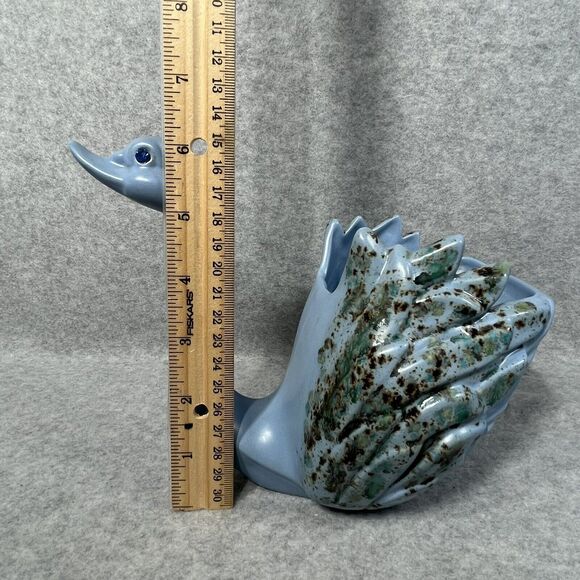 Vintage MCM Swan Planter‎ 1974 Blue Speckled Glaze Ceramic Handmade Vanity Decor - Picture 15 of 16
